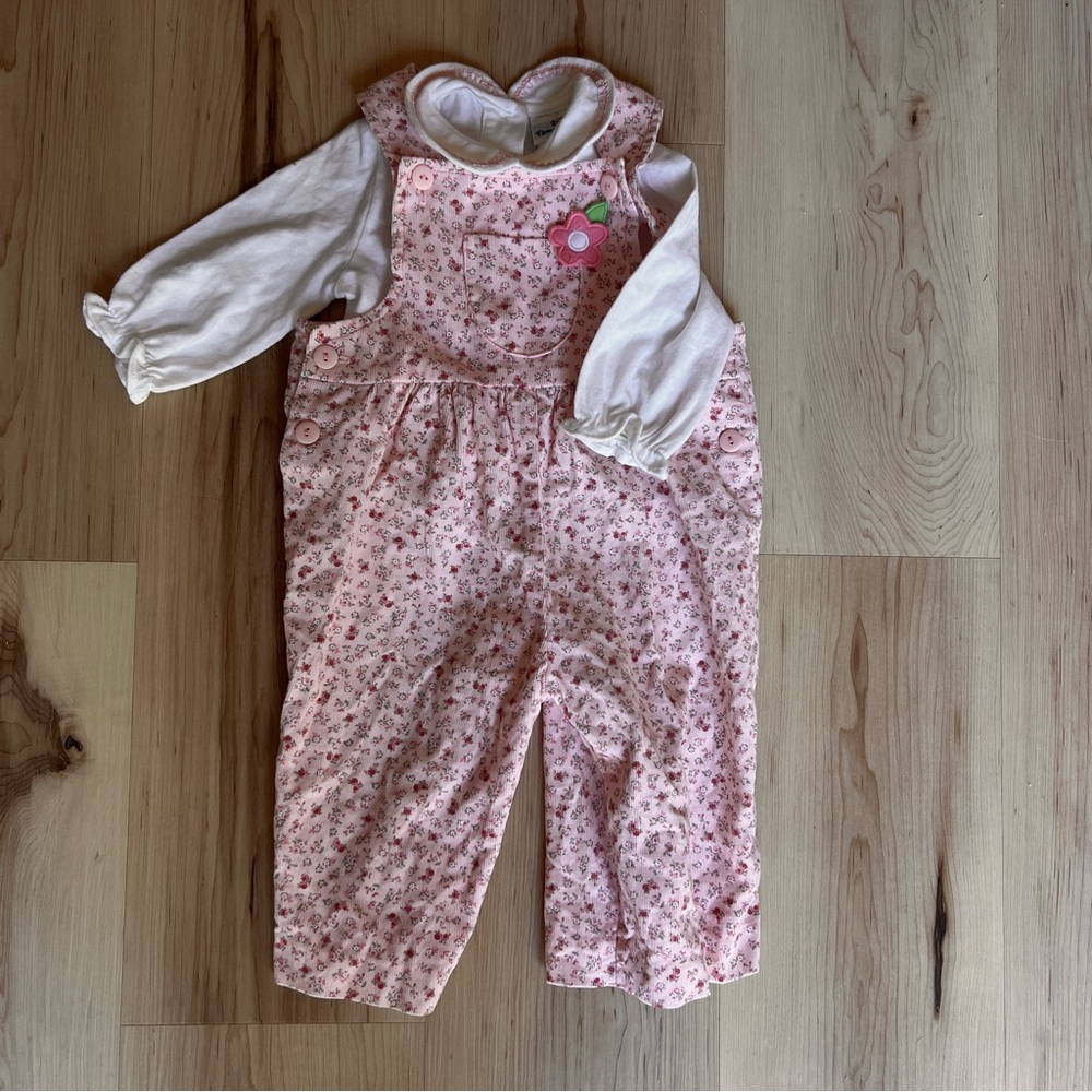 Florence Eiseman Pink Floral Kids Corduroy Overalls 12 months